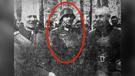 File photo: Ukrainian Waffen-SS officer Pyotr Dyachenko (circled) during WWII