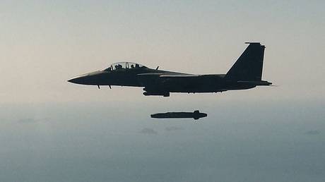 FILE PHOTO: A Taurus cruise missile deployed by a South Korean Air Force F-15K fighter jet during an exercise.
