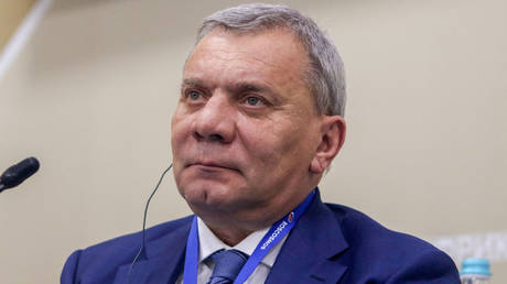 Roscosmos chief Yury Borisov at a July 2023 forum in St. Petersburg.
