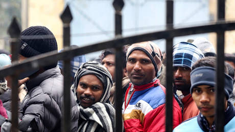 Indian workers gather to seek employment in Israel during a recruitment drive at the Industrial Training Institute (ITI) in Lucknow, capital of India's Uttar Pradesh state on January 25, 2024