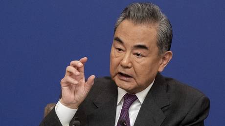 Chinese Foreign Minister Wang Yi speaks during a press conference on March 7, 2024.