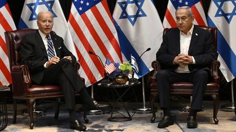 US President Joe Biden and Israel's Prime Minister Benjamin Netanyahu during their meeting in Tel Aviv.
