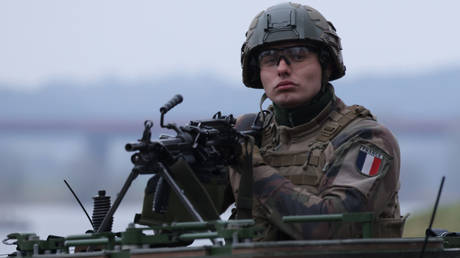 French soldier at the NATO Dragon 24 military exercise near Gniew, Poland, March 5, 2024