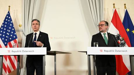 US Secretary of State Antony Blinken and Austrian Foreign Minister Alexander Schallenberg during a joint press conference in Vienna.