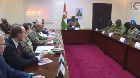 Niger’s PM Ali Mahaman Lamine Zeine meets a US delegation in Niamey, March 14, 2024