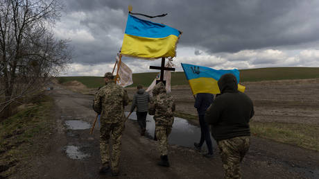 A funeral procession for a Ukrainian soldier