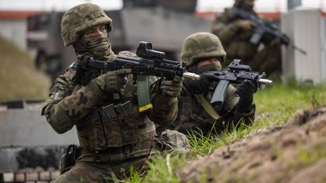 Military drills of Polish and NATO soldiers in northern Poland.