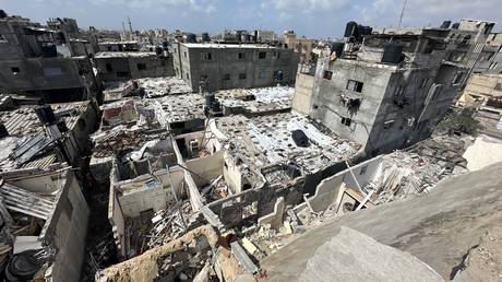 Destroyed buildings in Rafah in the Gaza Strip on March 19, 2024.