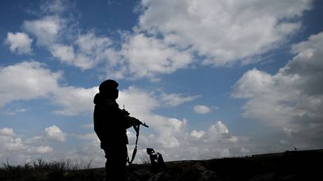 A Russian serviceman near the town of Avdeevka, Russia.