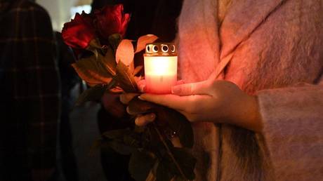 A vigil in Minsk, Belarus for those killed and wounded in the Crocus City Hall terrorist attack in Moscow, March 22,2024.