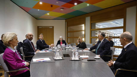 FILE PHOTO: A multilateral meeting on the sidelines of a European Council summit in Brussels.