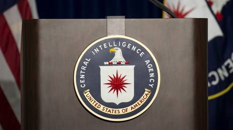 FILE PHOTO: A lectern before a media briefing at the CIA headquarters in Langley, Virginia.