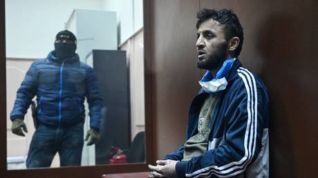 Dalerdzhon Mirzoyev, one of the suspects in the Crocus City Hall terrorist attack, at a court hearing.