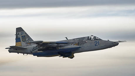 FILE PHOTO. A Su-25 ground attack jet of the Ukrainian air force.
