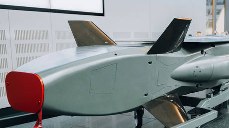 A Taurus KEPD 350 air-launched cruise missile on display at MBDA's facility in Schrobenhausen, Germany,