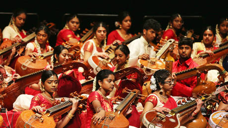 Music students from the Veenalayam Temple of Music perform with world renowned veena artist Rajhesh Vaidhya in Richmond Hill, Ontario, Canada, on March 18, 2018.