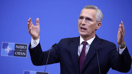 NATO Secretary General Jens Stoltenberg speaks during a press conference at the NATO Headquarters in Brussels on April 4, 2024.