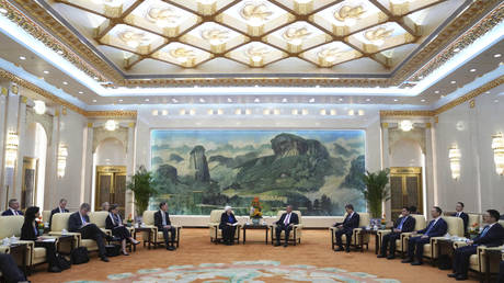 US Treasury Secretary Janet Yellen meets with Chinese Premier Li Qiang at the Great Hall of the People in Beijing on April 7, 2024.