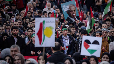 A Gaza solidarity protest in Istanbul, Turkey.