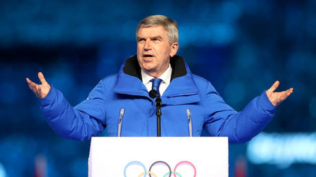 International Olympic Committee President Thomas Bach gives a speech during the Beijing 2022 Winter Olympics Closing Ceremony at Beijing National Stadium on February 20, 2022 in Beijing, China.