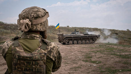 FILE PHOTO: A Ukrainian BMP tank.