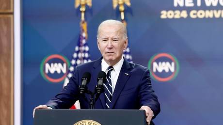 US President Joe Biden speaks remotely to a political activist group on Friday at the White House.