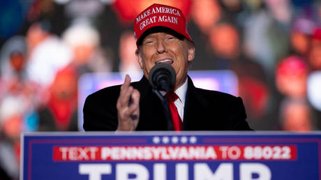 Donald Trump speaks at a rally outside Schnecksville Fire Hall on April 13, 2024 in Schnecksville, Pennsylvania.