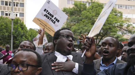FILE PHOTO: Human rights activists and members of the Law Society of Kenya hold a peaceful protest in which hundreds took part in Nairobi, Kenya Friday, Jan. 12, 2024.