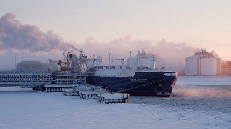 LNG carrier Christophe De Margerie docked at the Russian Arctic port of Sabetta, home to the liquified natural gas plant Yamal LNG.