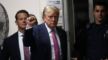 Donald Trump enters Manhattan Criminal Court in New York City, April 19, 2024