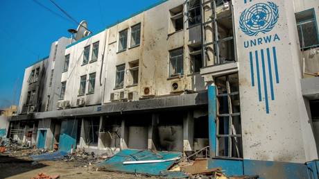 The damaged headquarters of the United Nations Relief and Works Agency for Palestine Refugees (UNRWA) in Gaza City, February 15, 2024