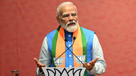 India's Prime Minister Narendra Modi speaks after releasing the BJP's manifesto in New Delhi on April 14, 2024.