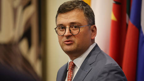 Ukrainian Foreign Minister Dmitry Kuleba speaks to the media before a United Nations (UN) Security Council meeting on Ukraine on July 17, 2023 in New York City.