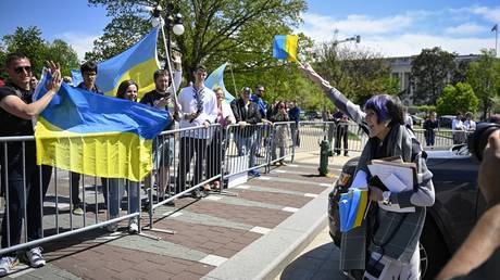 FILE PHOTO: Supporters of Ukraine celebrate on Capitol Hill after the US House of Representatives approved additional aid to Kiev.