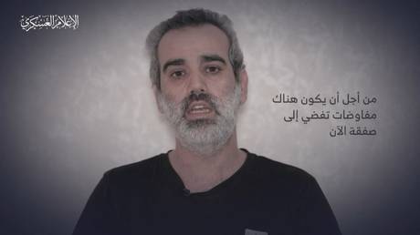 Omri Miran appears in a video released by Hamas on April 27, 2024
