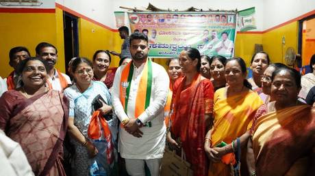 Prajwal Revanna at a joint coordination meeting of JDS-BJP parties in Araseikere Assembly Constituency of our Hassan Lok Sabha Constituency was held in the wake of the general election on April 3, 2024.