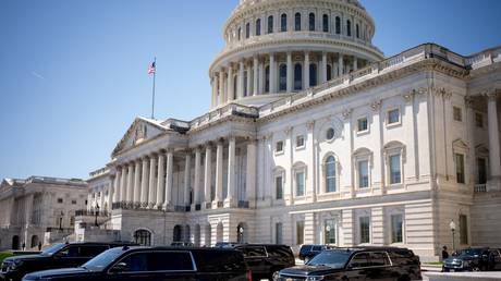 Cars parked near the entrance to the US Senate, Washington, DC, April 23, 2024.