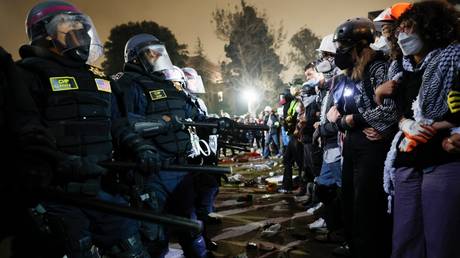 Police face-off with pro-Palestinian students at the University of California, Los Angeles (UCLA).