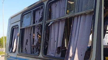 A bus damaged in a drone attack in Belgorod Region.