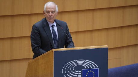 EU foreign policy chief Josep Borrell addresses the European Parliament in Brussels on April 10, 2024