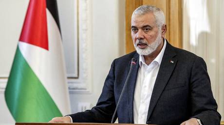 Hamas leader Ismail Haniyeh speaks at a press conference in Tehran, Iran, March 26, 2024