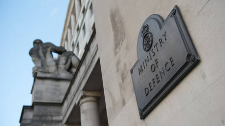 FILE PHOTO: A general view of the name plaque of the Ministry of Defence building on Horse Guards Avenue in London, England.