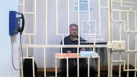 Timur Ivanov takes part in the Moscow City Court court hearing from a detention center via a videolink on May 8, 2024.