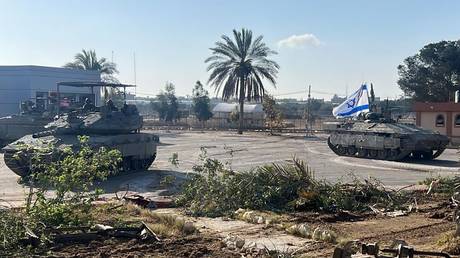 Israeli tanks and armored vehicles inside the city of Rafah in southern Gaza.