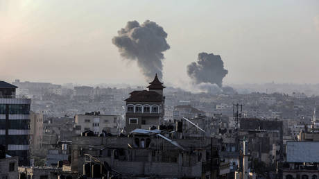 Smoke rises after Israeli airstrikes in eastern Rafah, Gaza on May 07, 2024.