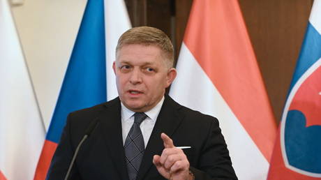 Slovak prime minister, Robert Fico speaks during a joint press conference after summit of the Visegrad Group (V4) in Prague.