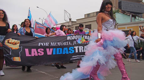 Transgender activists march in last July's Peru Pride Parade in Lima.