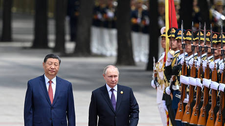 Presidents Vladimir Putin of Russia and Xi Jinping of China in Beijing on May 16, 2024.