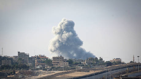 Smoke billows during Israeli strikes in eastern Rafah in the southern Gaza Strip on May 13, 2024, amid the ongoing conflict between Israel and the Palestinian militant group Hamas.