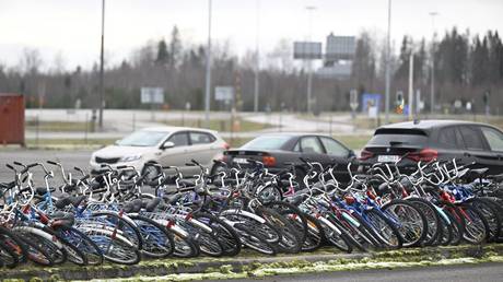 Seized bicycles at the Nuijamaa border check-point in Lappeenranta, Finland on November 15, 2023